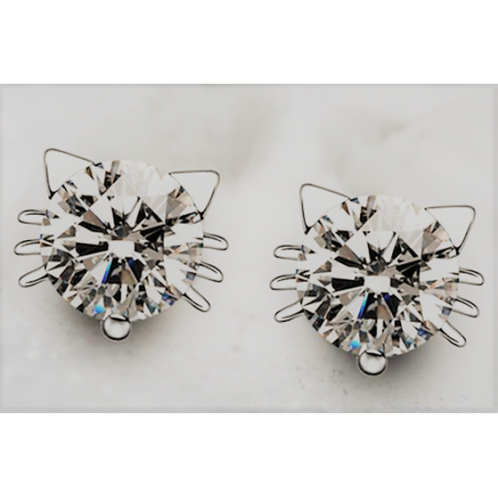 Boucles D'oreilles Puces Motif Chat Avec Zircon – Plaqué Or Jaune – Rose – Neuf Avec étiquettes