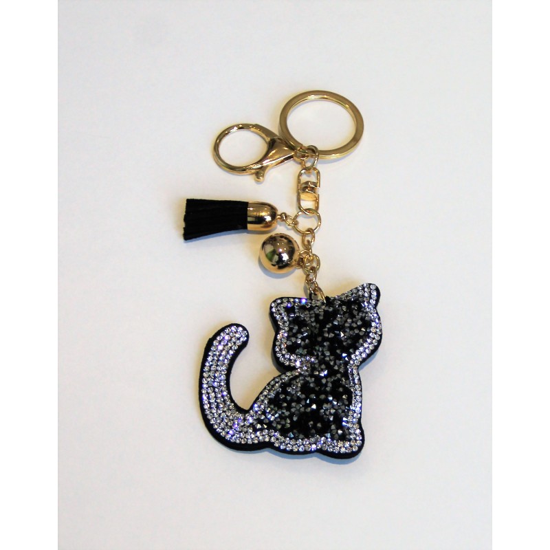 Porte-clés pompon chat noir